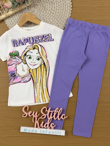 Conjunto Infantil Bimbi Inverno com Calça Legging Lilás e Blusa Manga Curta Rapunzel Disney
