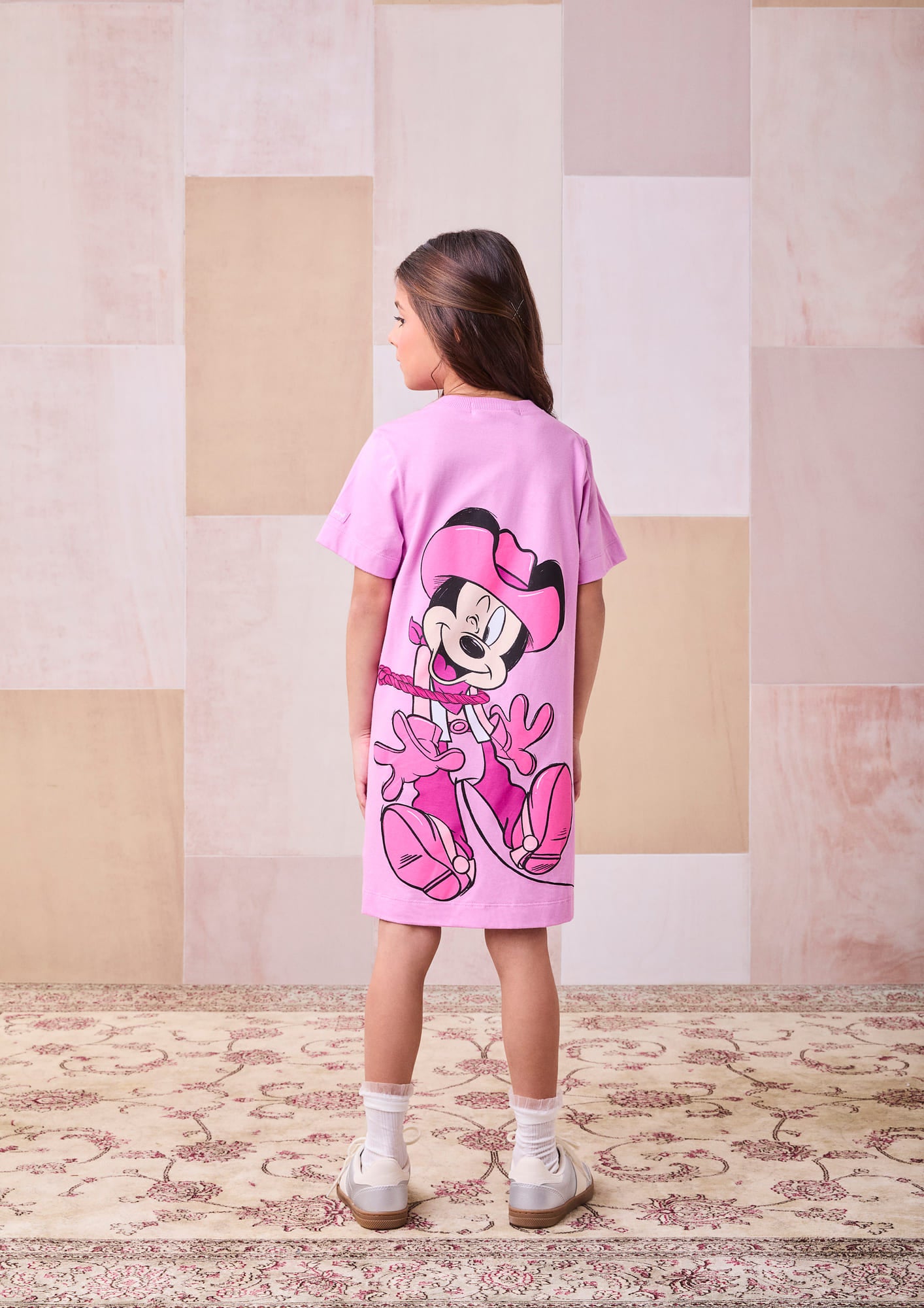 Vestido Infantil Animê Rosa Minnie Cowgirl com Strass Disney