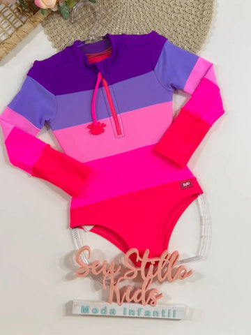 Maiô Infantil Siri Kids Manga Longa Kiara Fuchsia 43025
