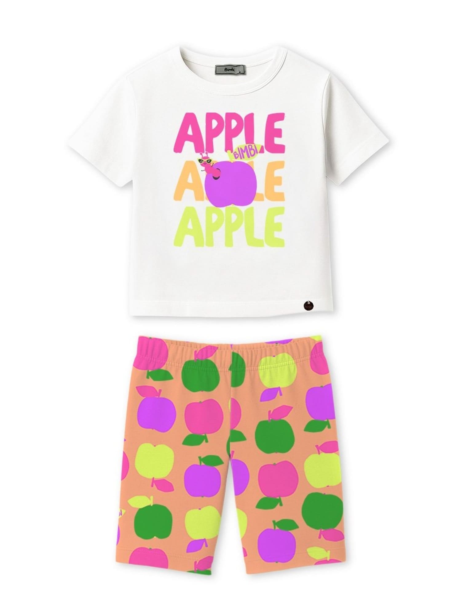 Conjunto Infantil Bimbi Verão com Shorts Laranja e Blusa Branca Apple