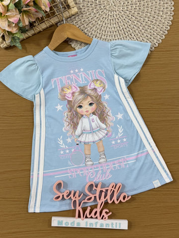 Vestido Infantil Cinti Verão Azul Tennis Sport House
