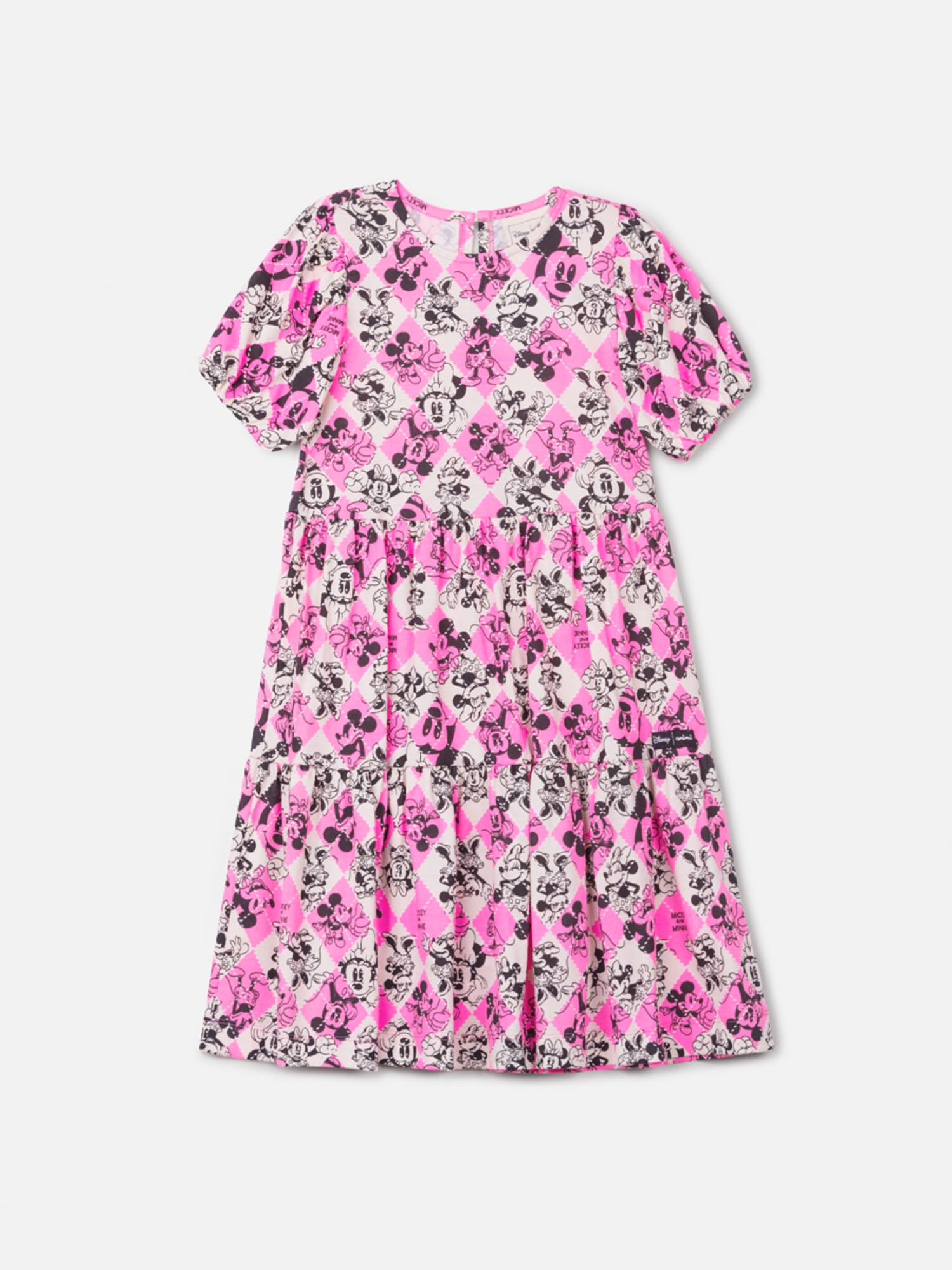 Vestido Infantil Animê Rosa Xadrez Minnie e Mickey Disney