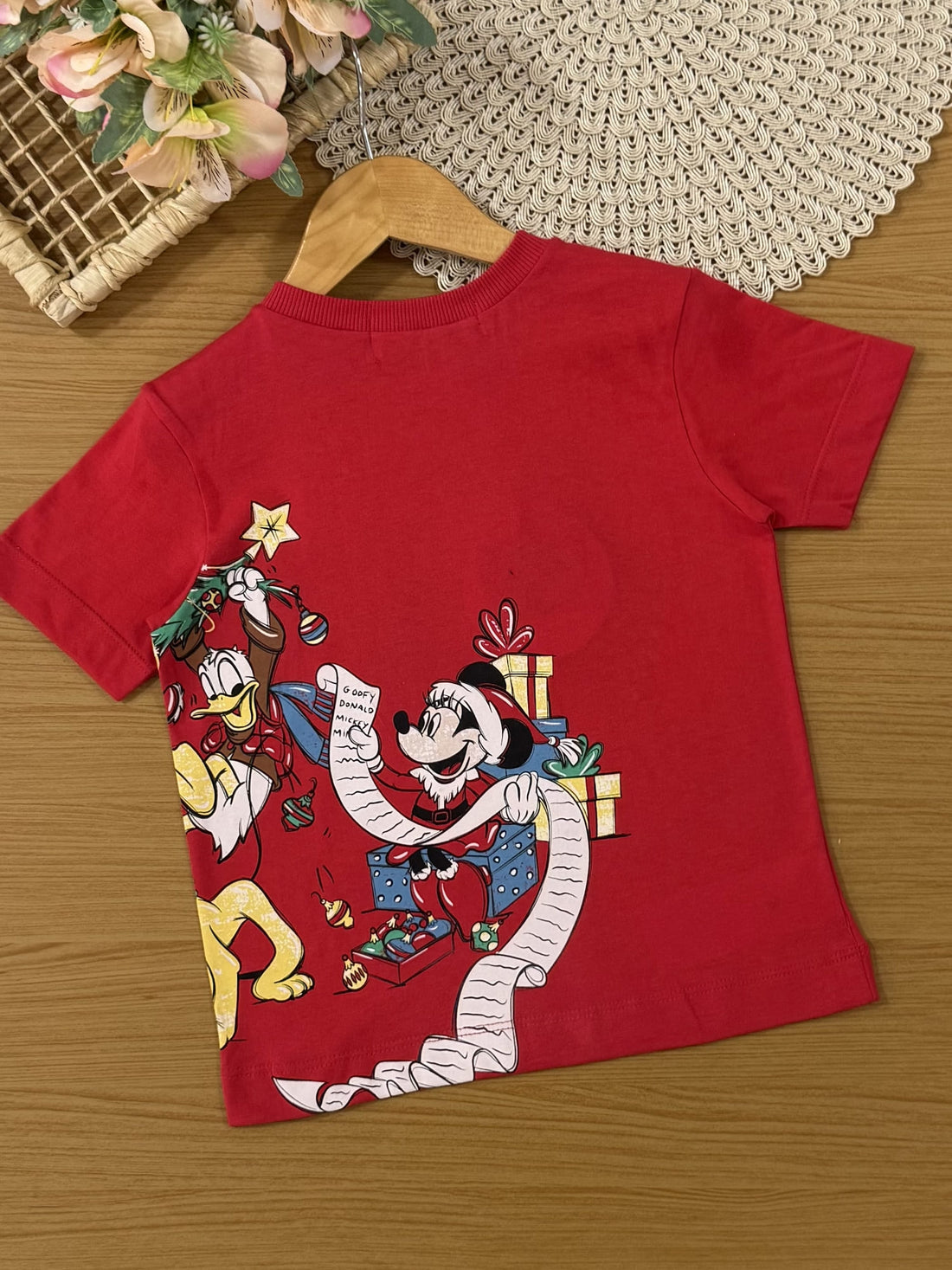 Blusa Infantil Animê Verão Vermelho Mickey e Amigos Natal Disney