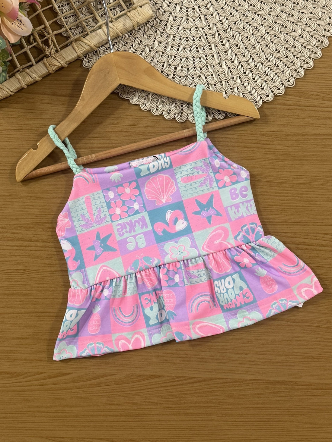 Conjunto Infantil Kukiê Verão com Shorts Azul e Blusa Estampada