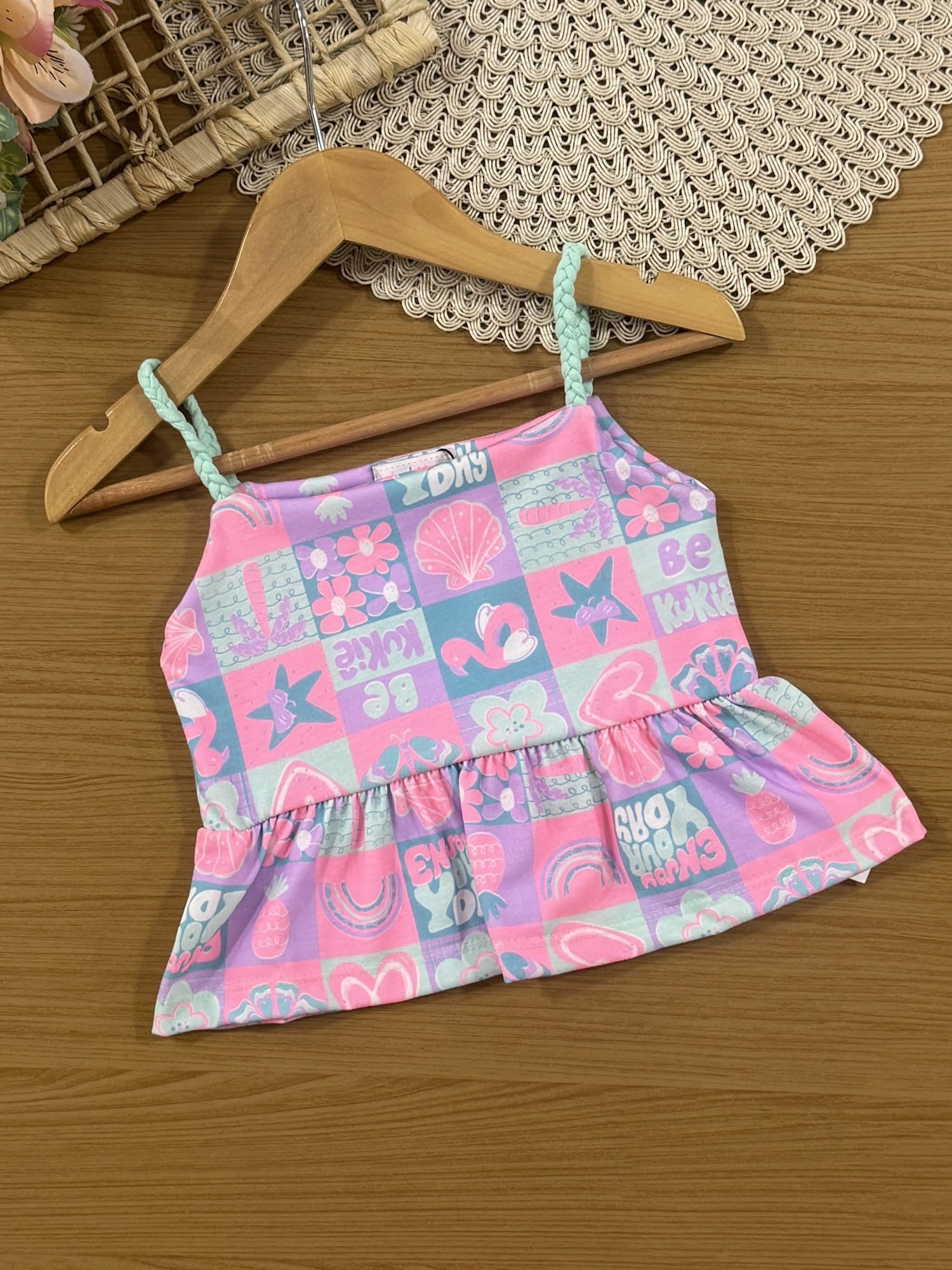 Conjunto Infantil Kukiê Verão com Shorts Azul e Blusa Estampada