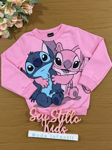 Moletom Infantil Stitch Rosa Flanelado Disney Brandili
