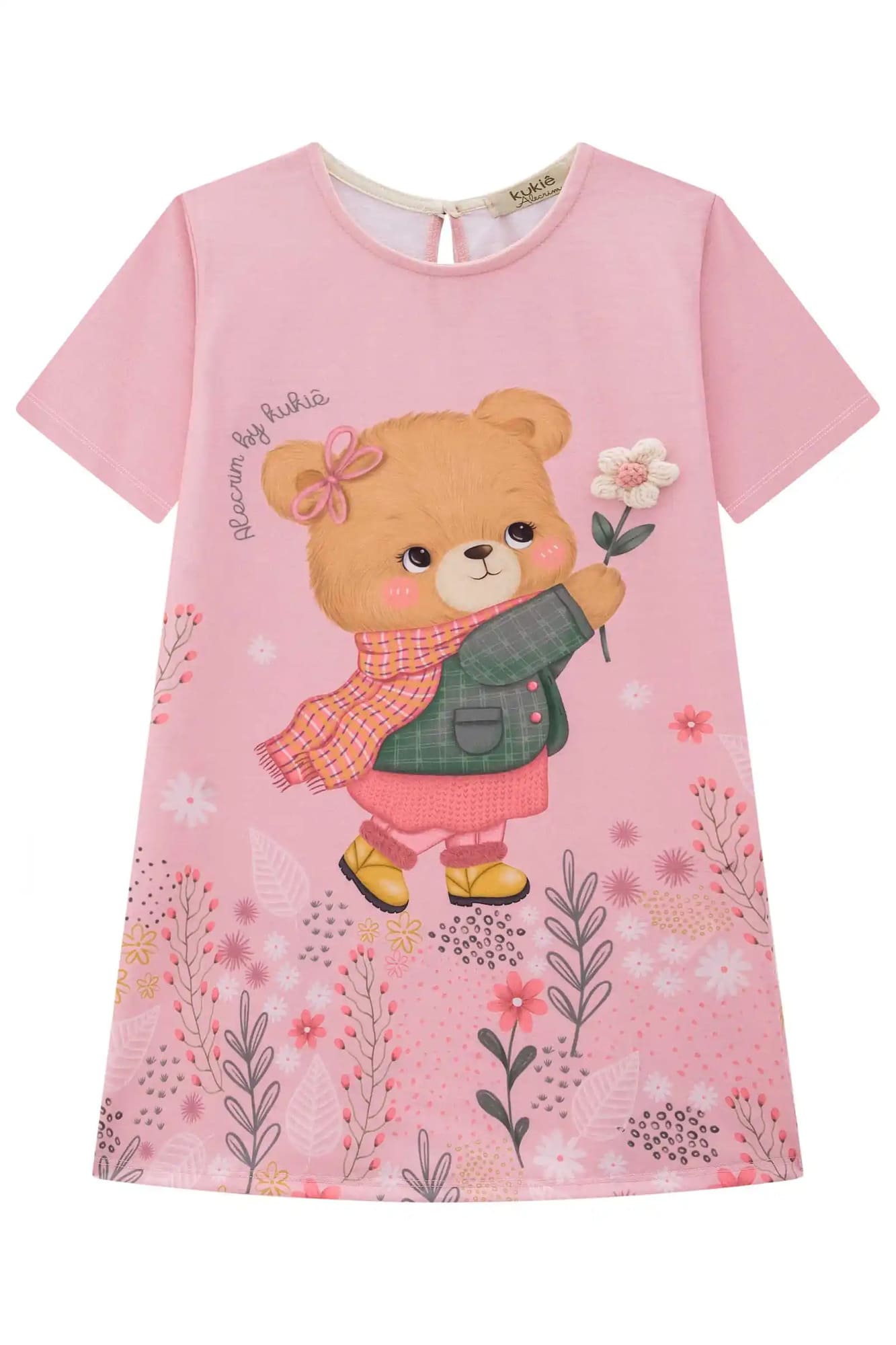 Vestido Infantil Kukiê Alecrim Inverno Manga Longa  Rosa Ursinha