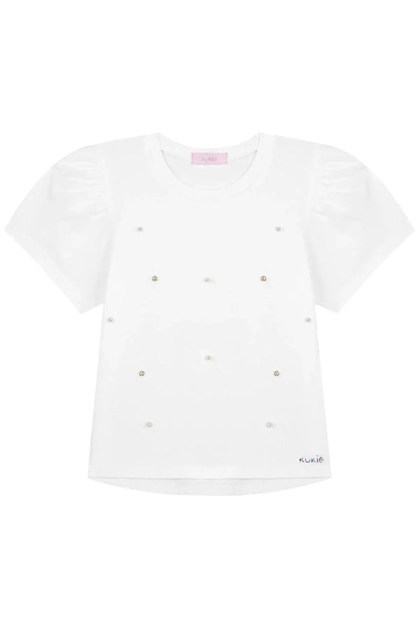 Blusa Infantil Kukiê Verão Branca com Bolinhas