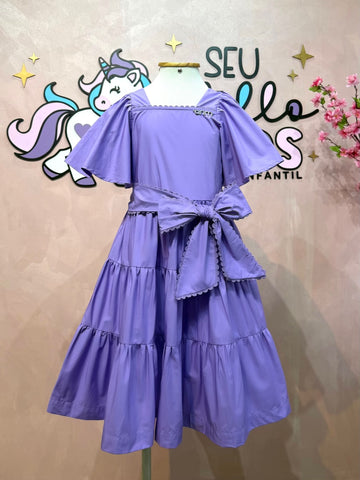Vestido Infantil Animê Verão Lilás com Laço