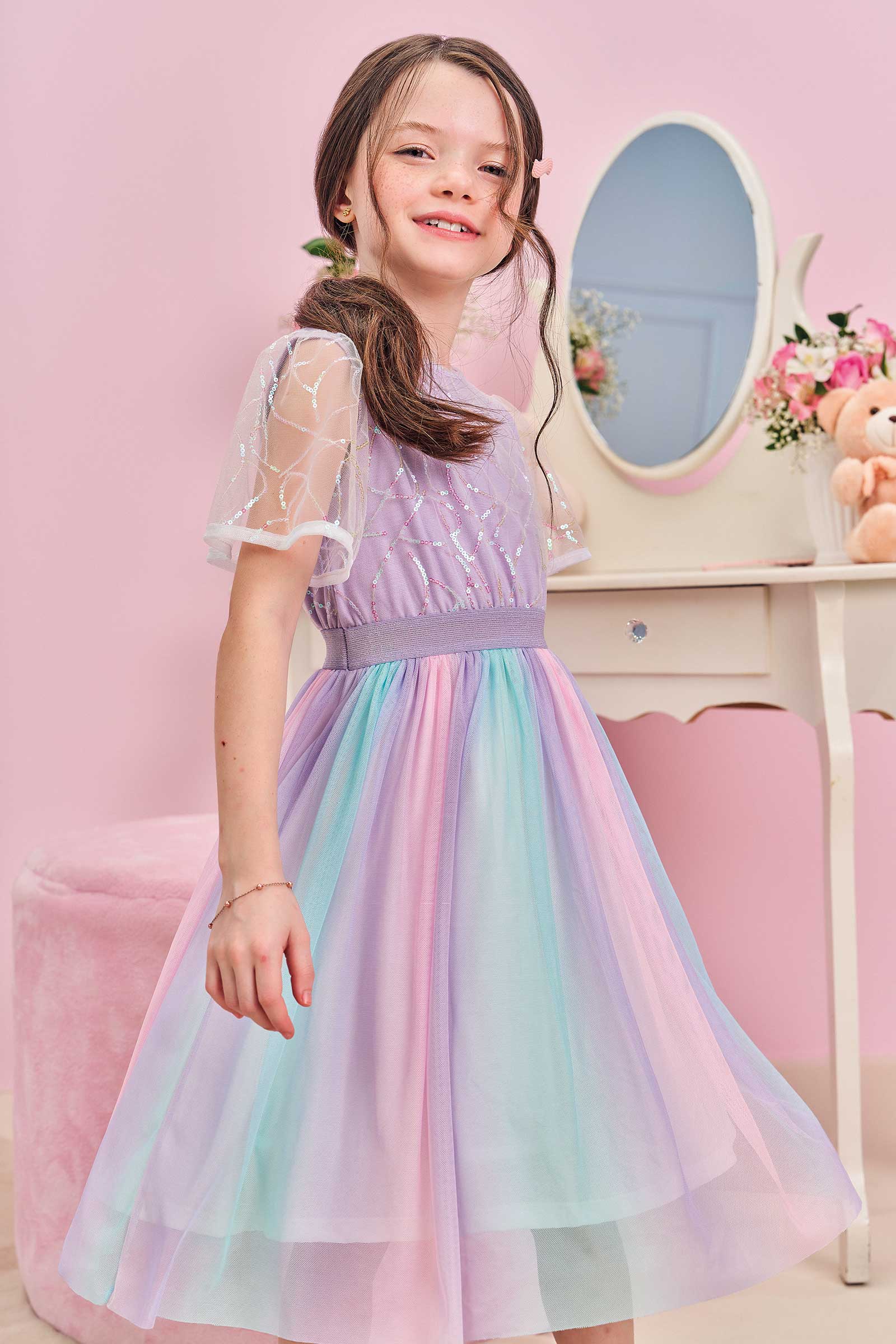 Vestido Infantil Kukie Verão Tule Colors