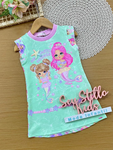 Vestido Infantil Kukiê Verde Sereias