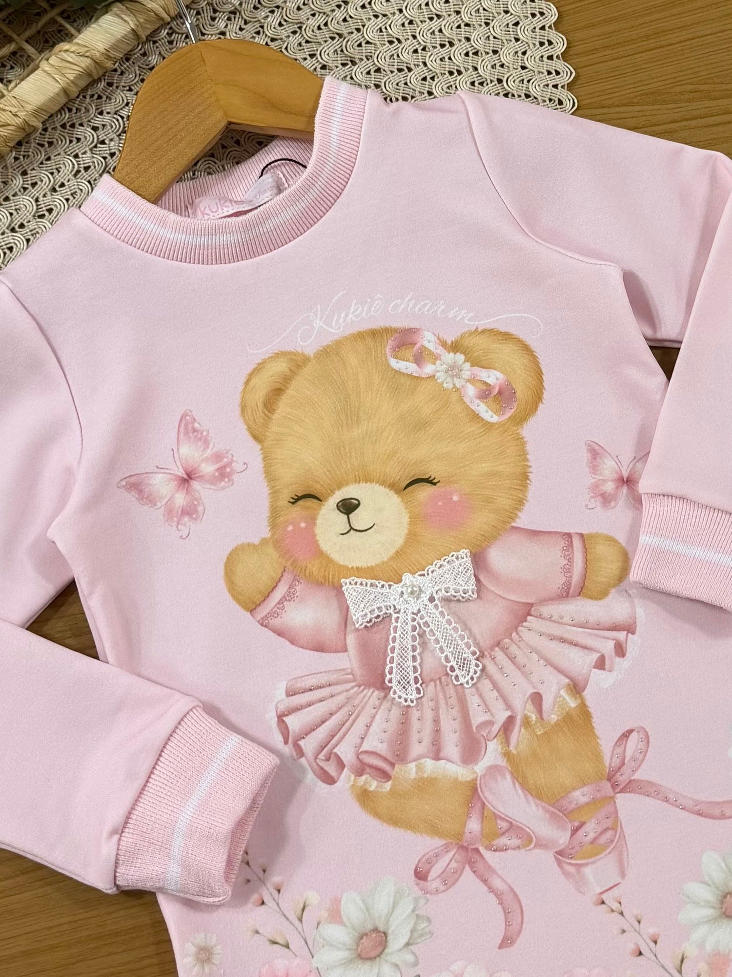 Vestido Infantil Kukiê Inverno Rosa Ursinha Bailarina