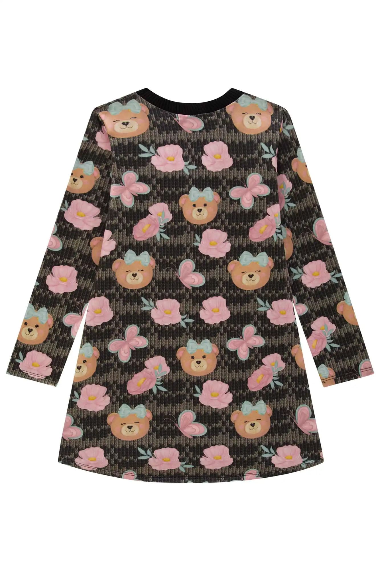 Vestido Infantil Kukie Inverno Verde Ursinha