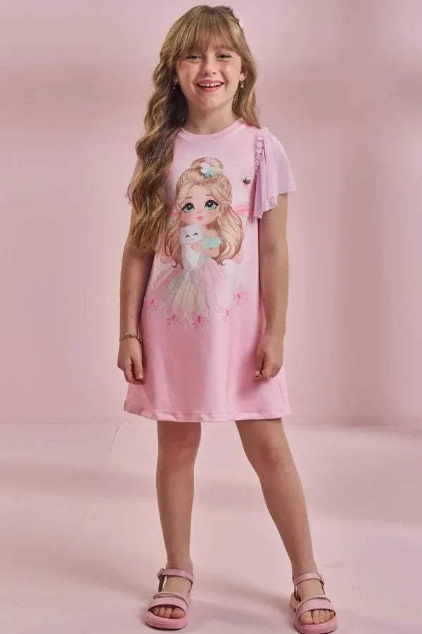 Vestido Infantil Kukiê Rosa Fadinha com Tule