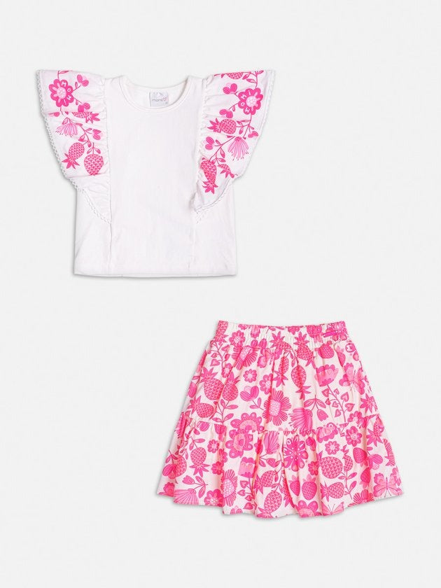 Conjunto Infantil Momi Verão Saia e Blusa Abacaxi Neon