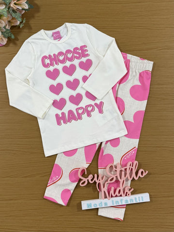Conjunto infantil Cinti Inverno Calça Legging e Blusa Manga Longa Coração