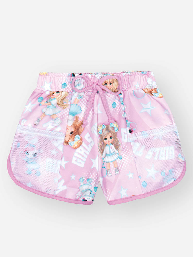 Conjunto Infantil Cinti Verão com Shorts Lilás e Blusa Branca Lider de Torcida Tennis Club