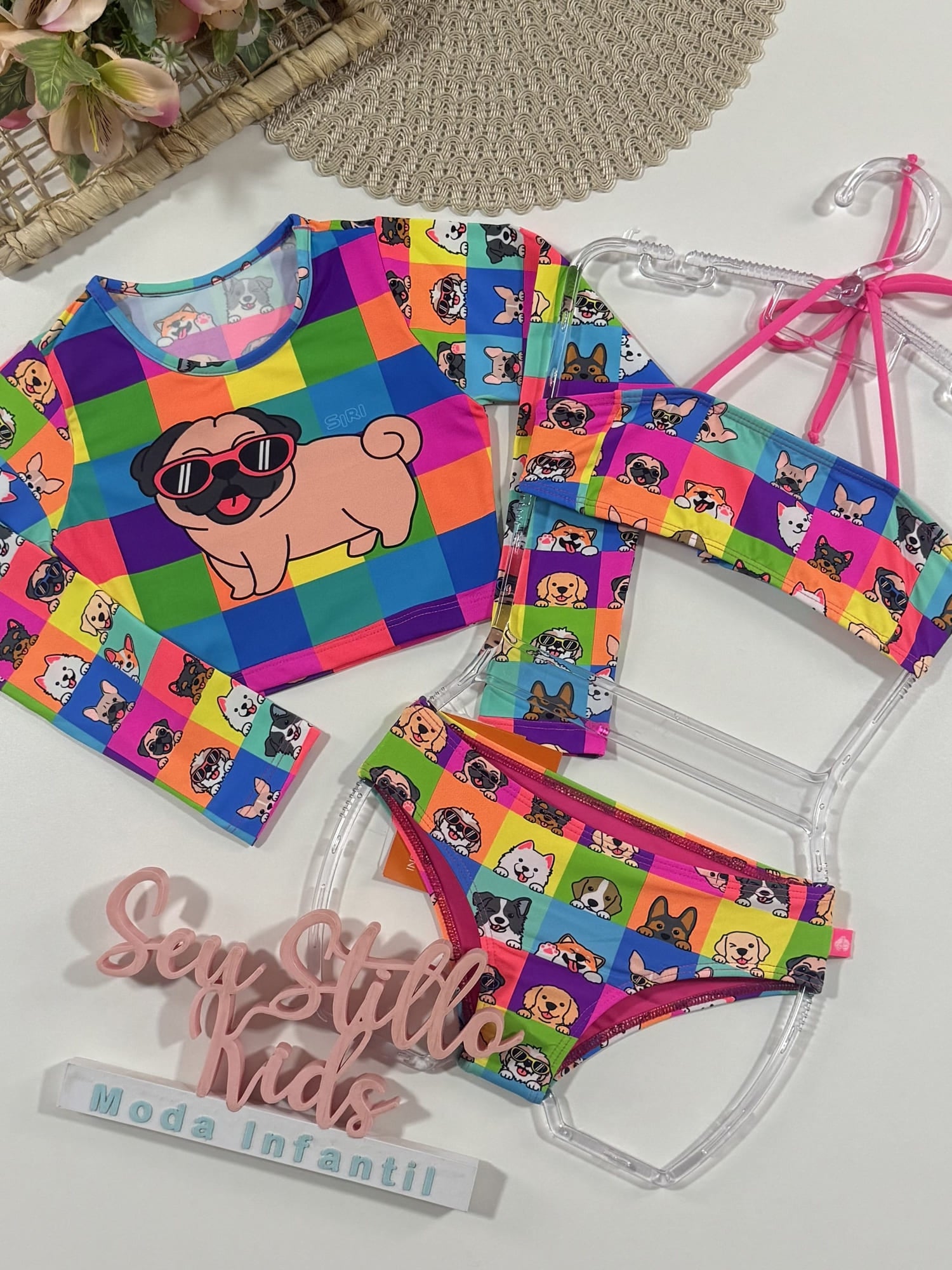 Biquíni Infantil Siri Kids Cropped Manga Longa Lara Funny Dog 40237