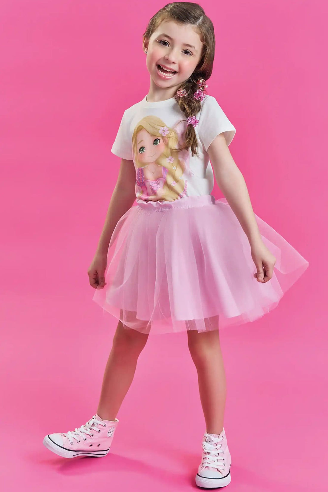Blusa Infantil Kukiê Verão Branca Princesa Rapunzel