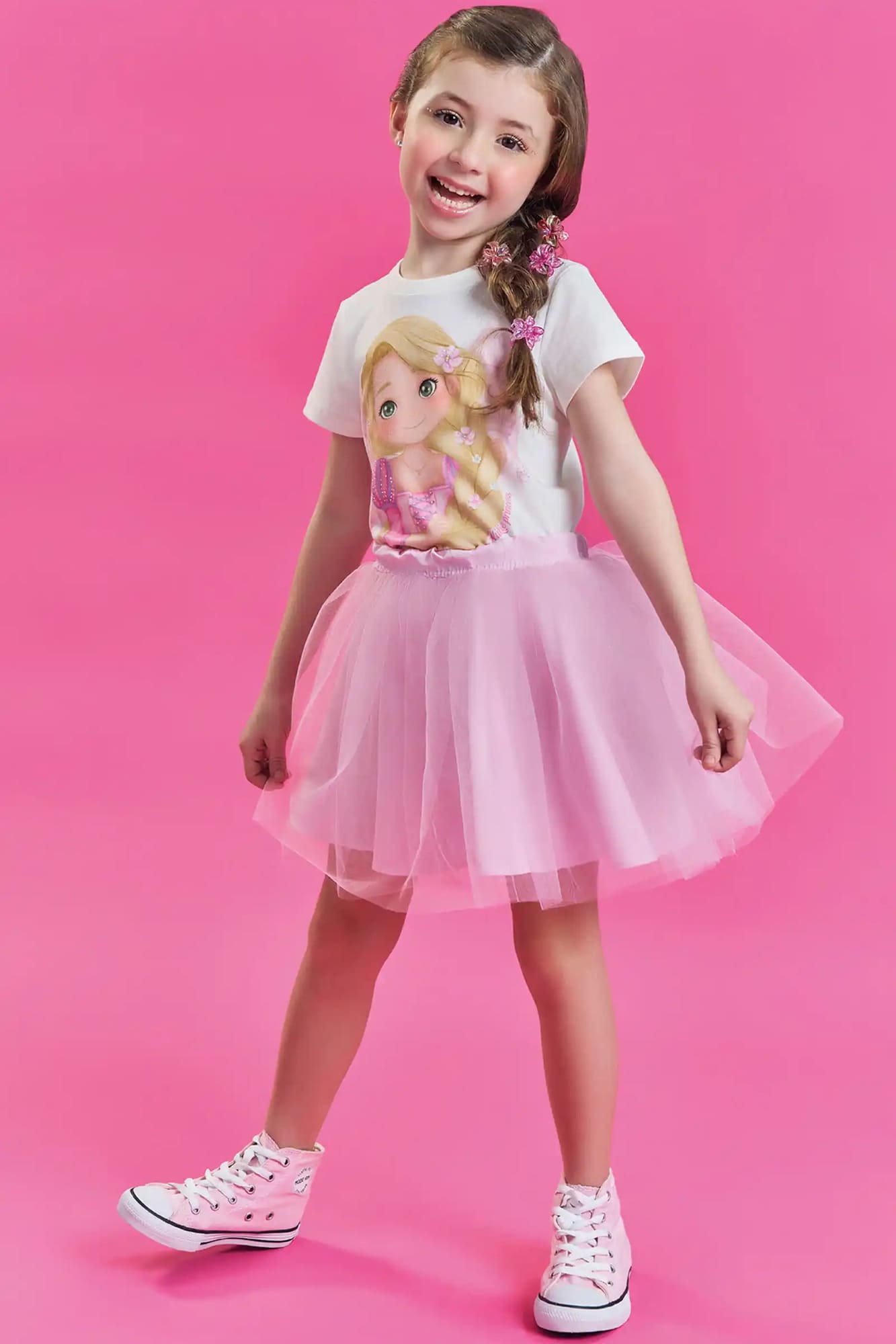 Blusa Infantil Kukiê Verão Branca Princesa Rapunzel