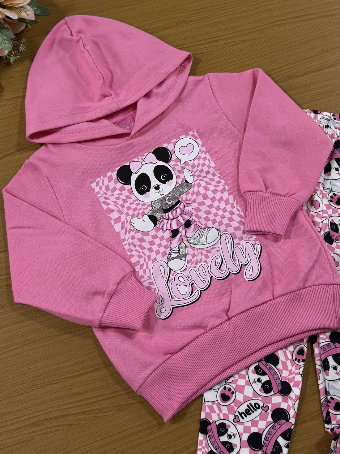 Conjunto Infantil Cinti Inverno Calça Legging e Moletom Flanelado Rosa Panda