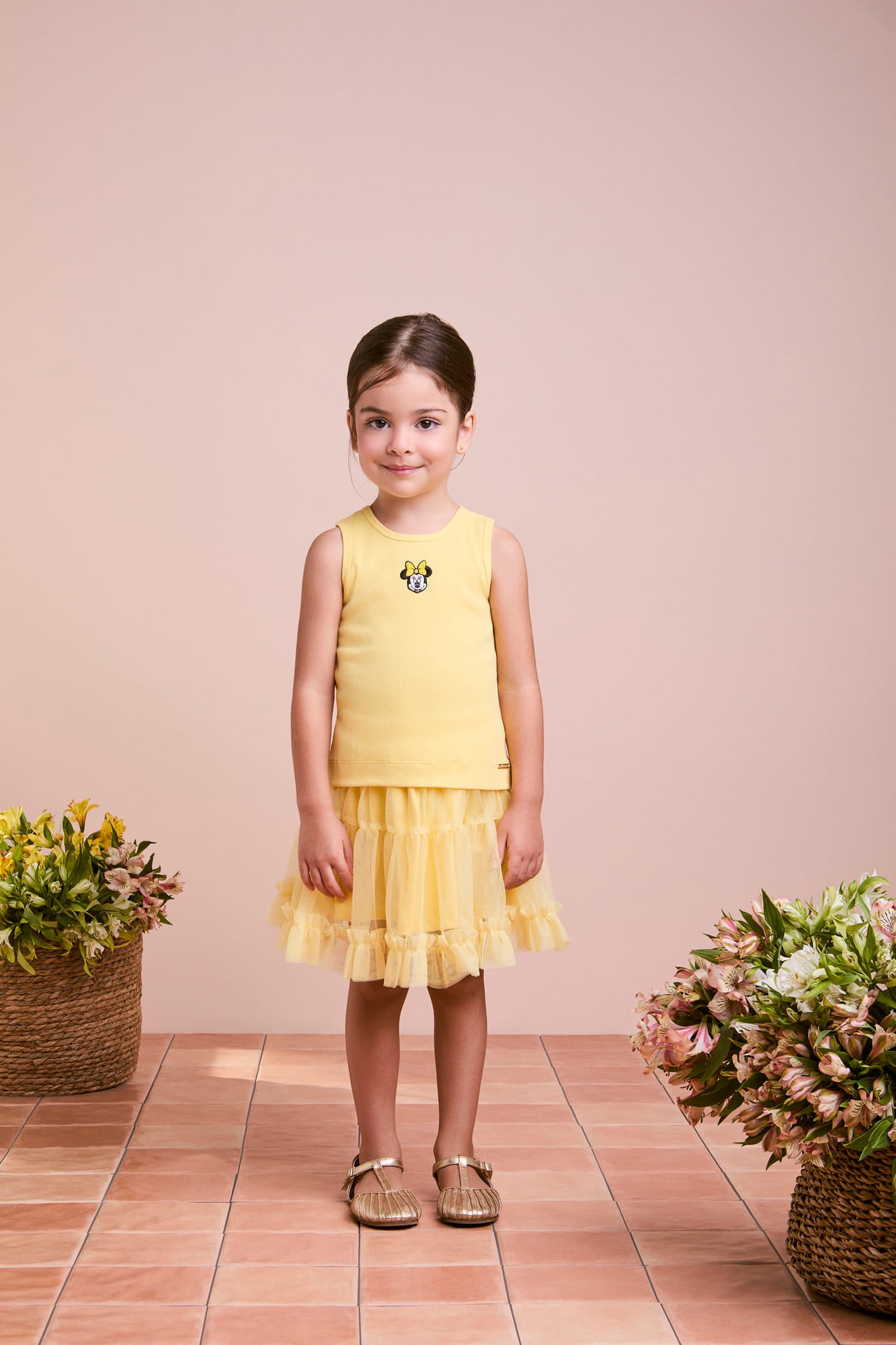 Regata Infantil Animê Verão Amarela Minnie Disney