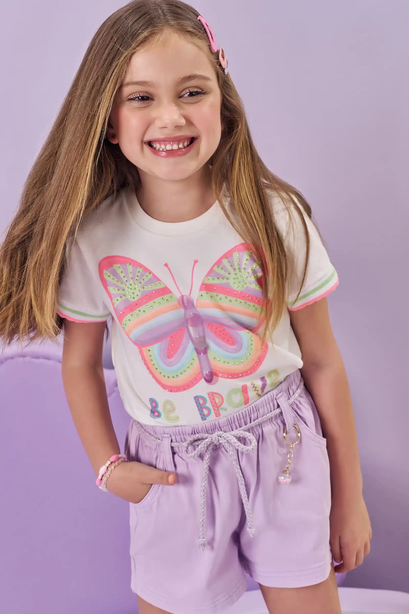 Blusa Infantil Kukiê Verão Branca Borboleta com Strass
