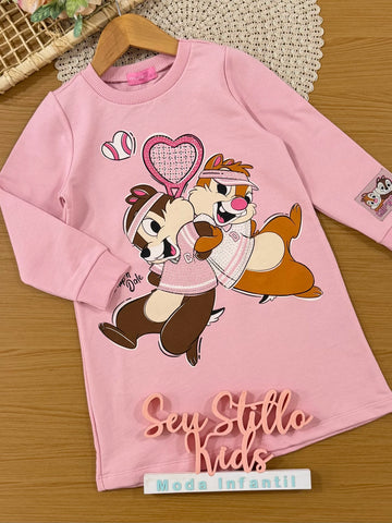 Vestido Infantil Momi Inverno Rosa Tico e Teco Tênista