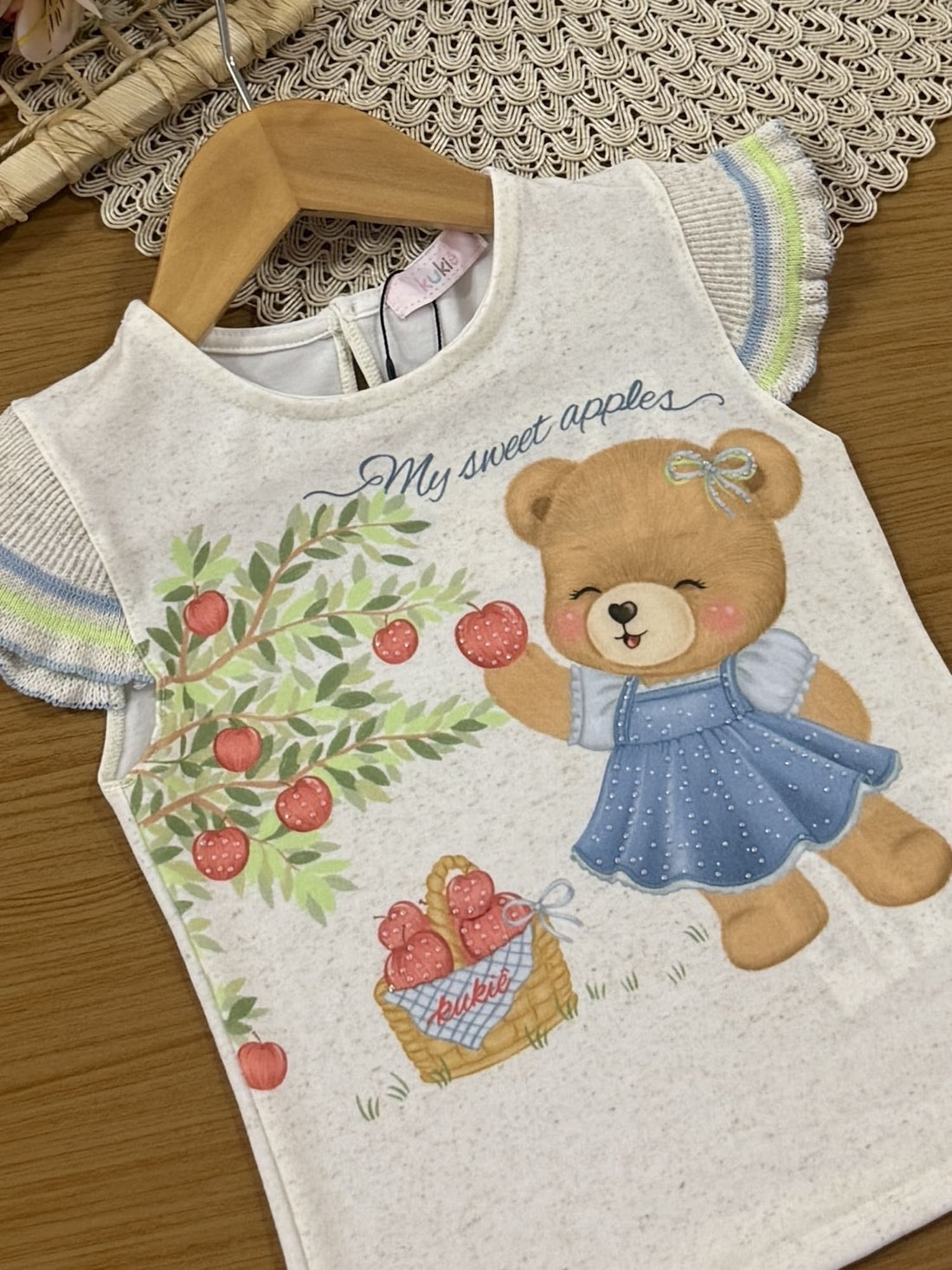 Blusa Infantil Kukiê Verão Off White Ursinha Maçã