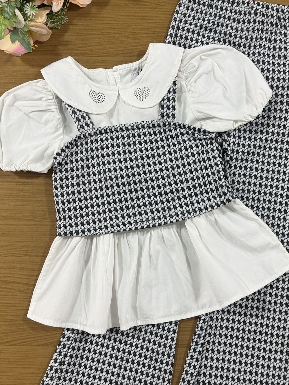 Conjunto Infantil Kukie Verão Calça e Blusa e Colete Branco e Preto