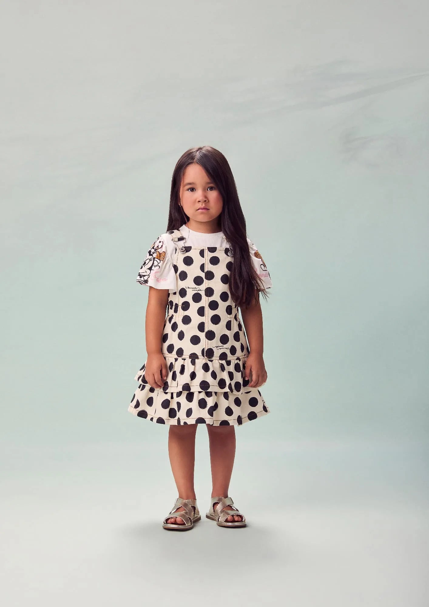 Salopete Infantil Menina Animê Bege Poá
