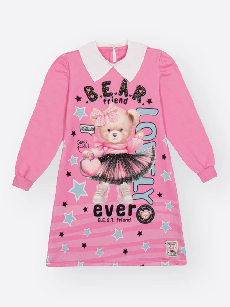 Vestido Infantil Cinti Inverno Rosa Ursinha Lovely