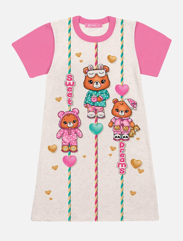 Camisola Infantil Cinti Verão Rosa Ursinhos
