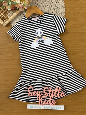 Vestido Infantil Kukiê Listrado Pandinha Arco-íris