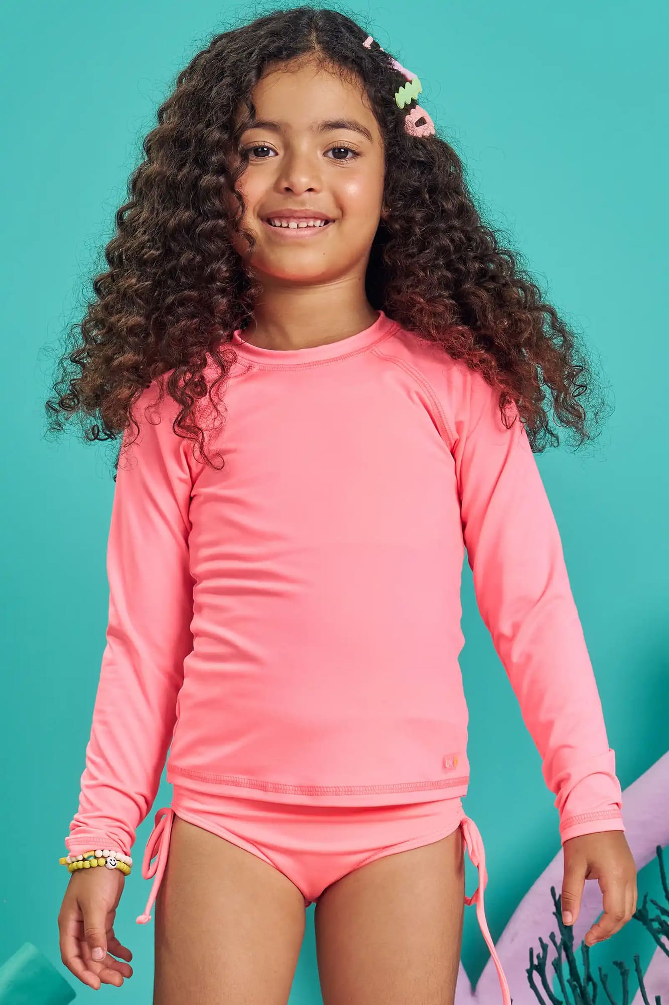 Blusa Infantil com Proteção Solar Kukiê Verão Rosa Neon