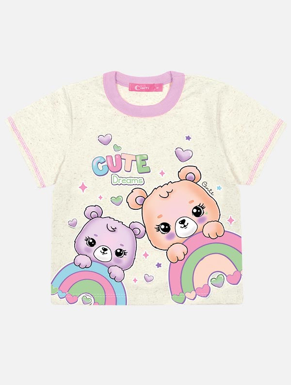 Pijama Infantil Cinti Verão Shorts e Blusa Ursinho Rosa