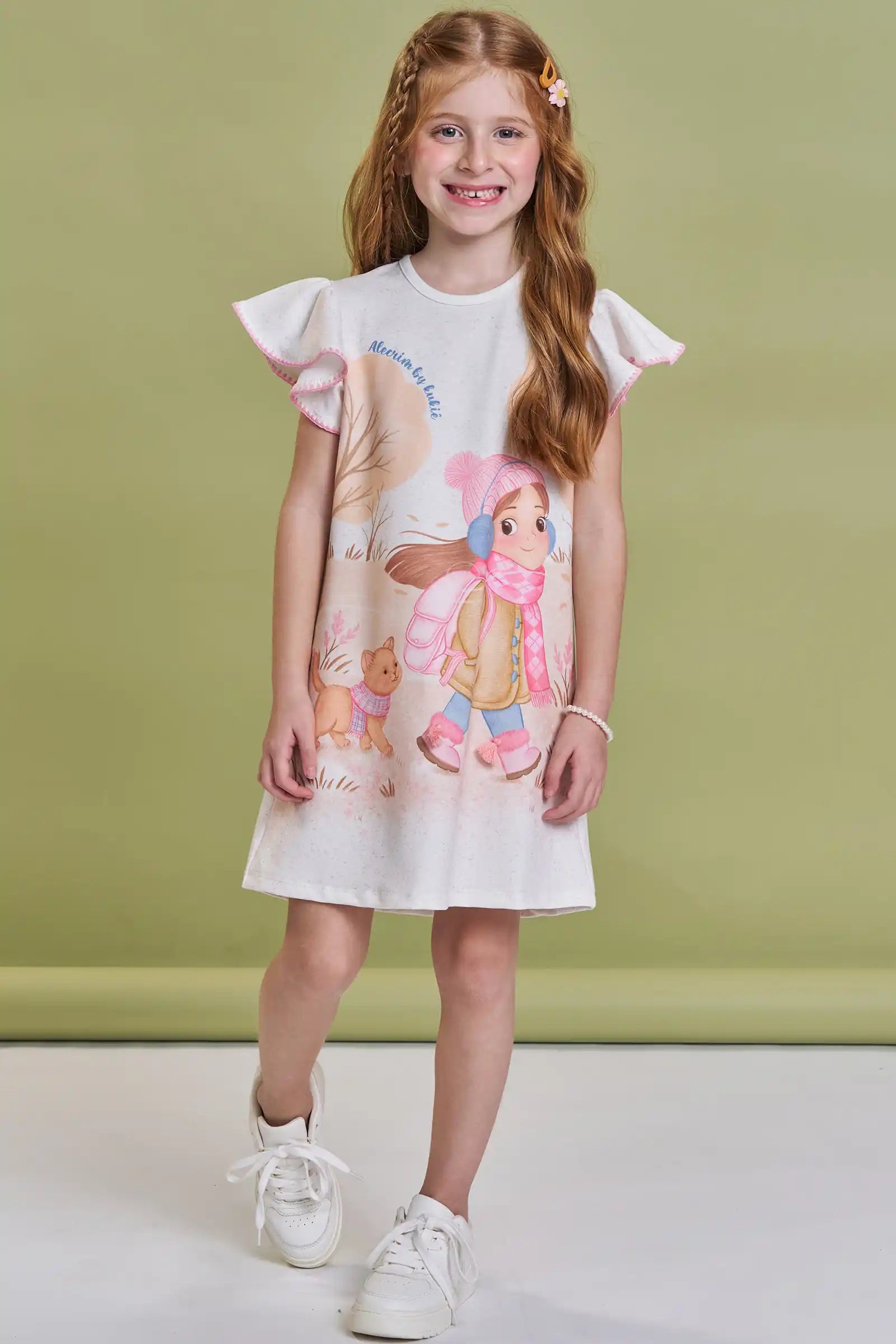 Vestido Infantil Kukiê Inverno Off White Menininha na Floresta