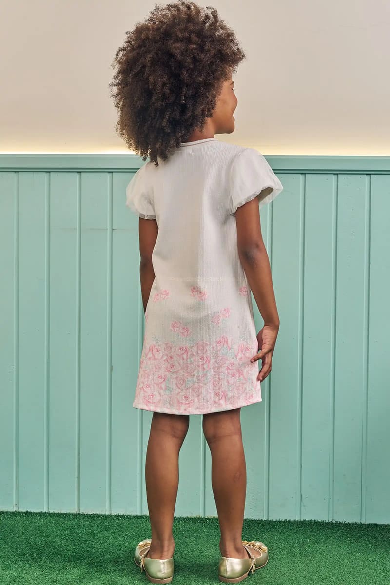 Vestido Infantil Kukiê Verão Off White Ursinha com Lacinho