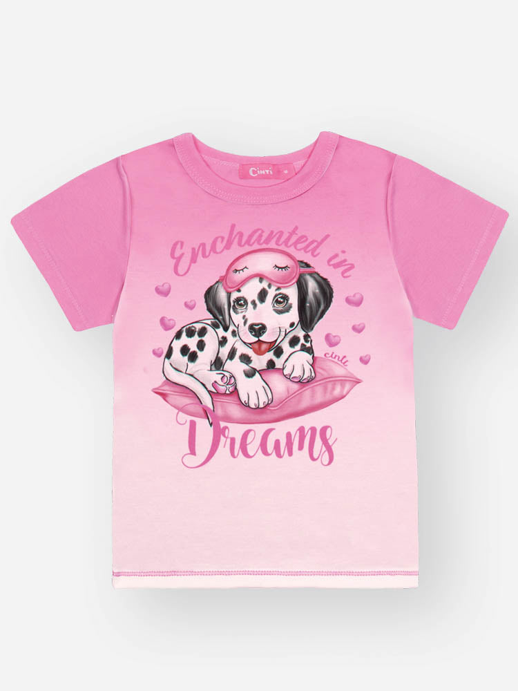 Pijama Infantil Cinti Verão com Shorts e Blusa Rosa Cachorinha Hora de Dormir