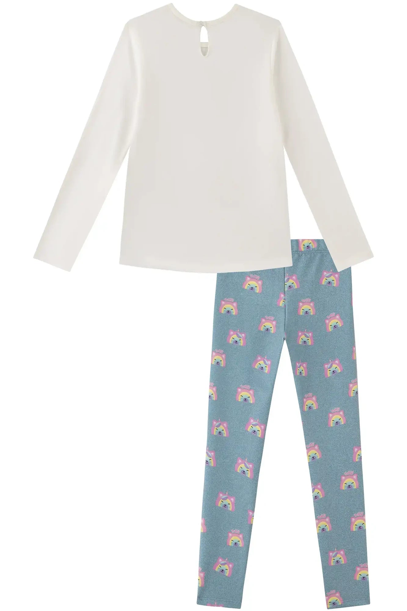 Conjunto Infantil Kukiê Inverno com Calça Legging Azule Blusa Manga Longa Gatinha Fada