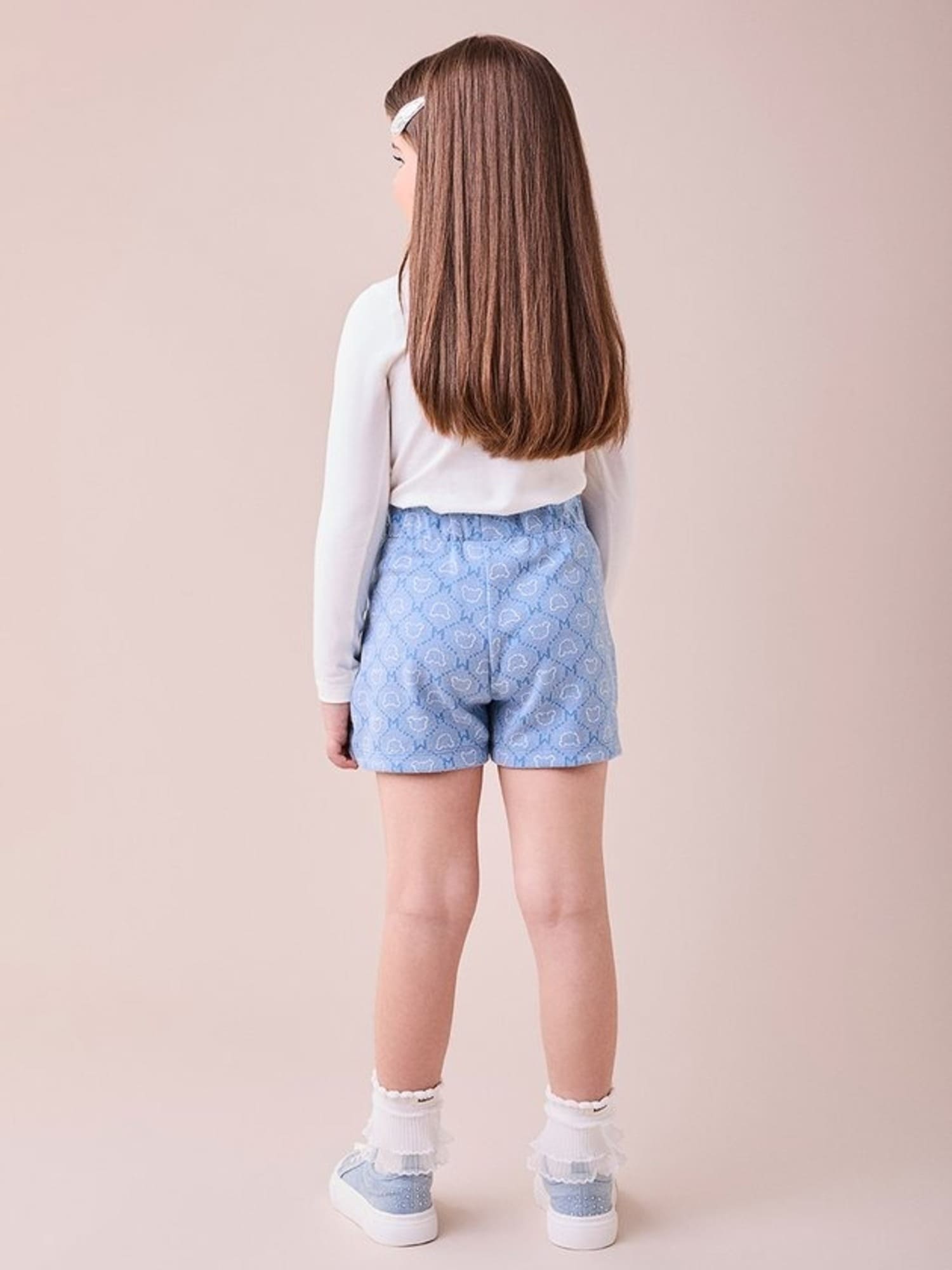 Conjunto Infantil Momi Inverno com Short Saia Azul e Blusa Branca Ursinho