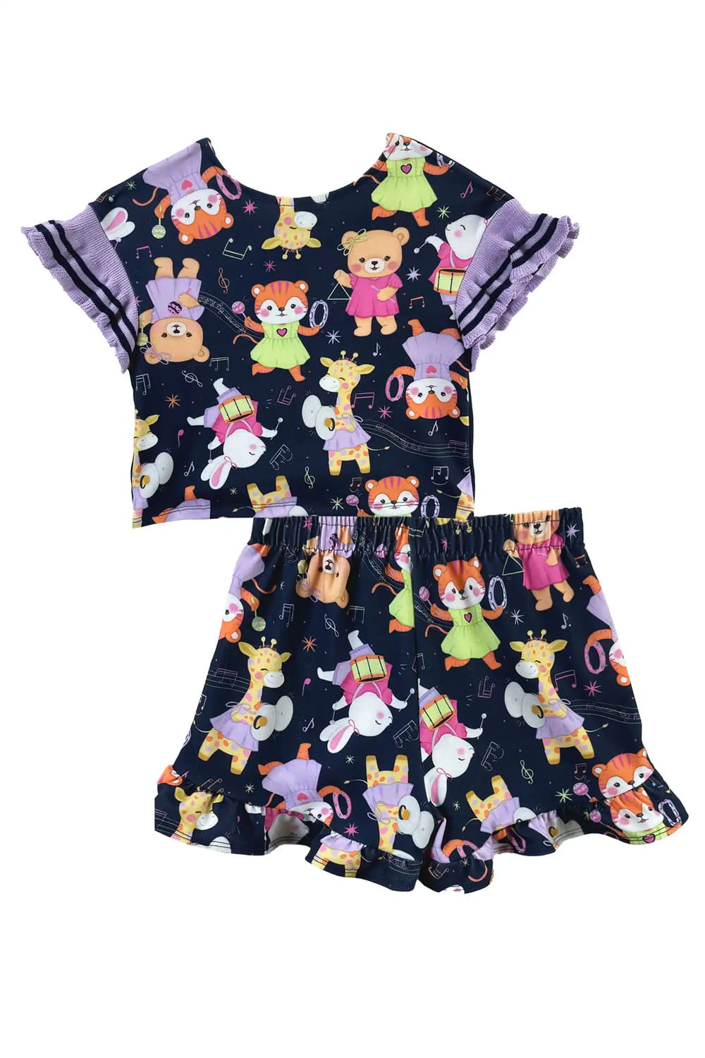 Conjunto Infantil Kukie Alecrim Verão Shorts e Blusa Azul Animais Musical