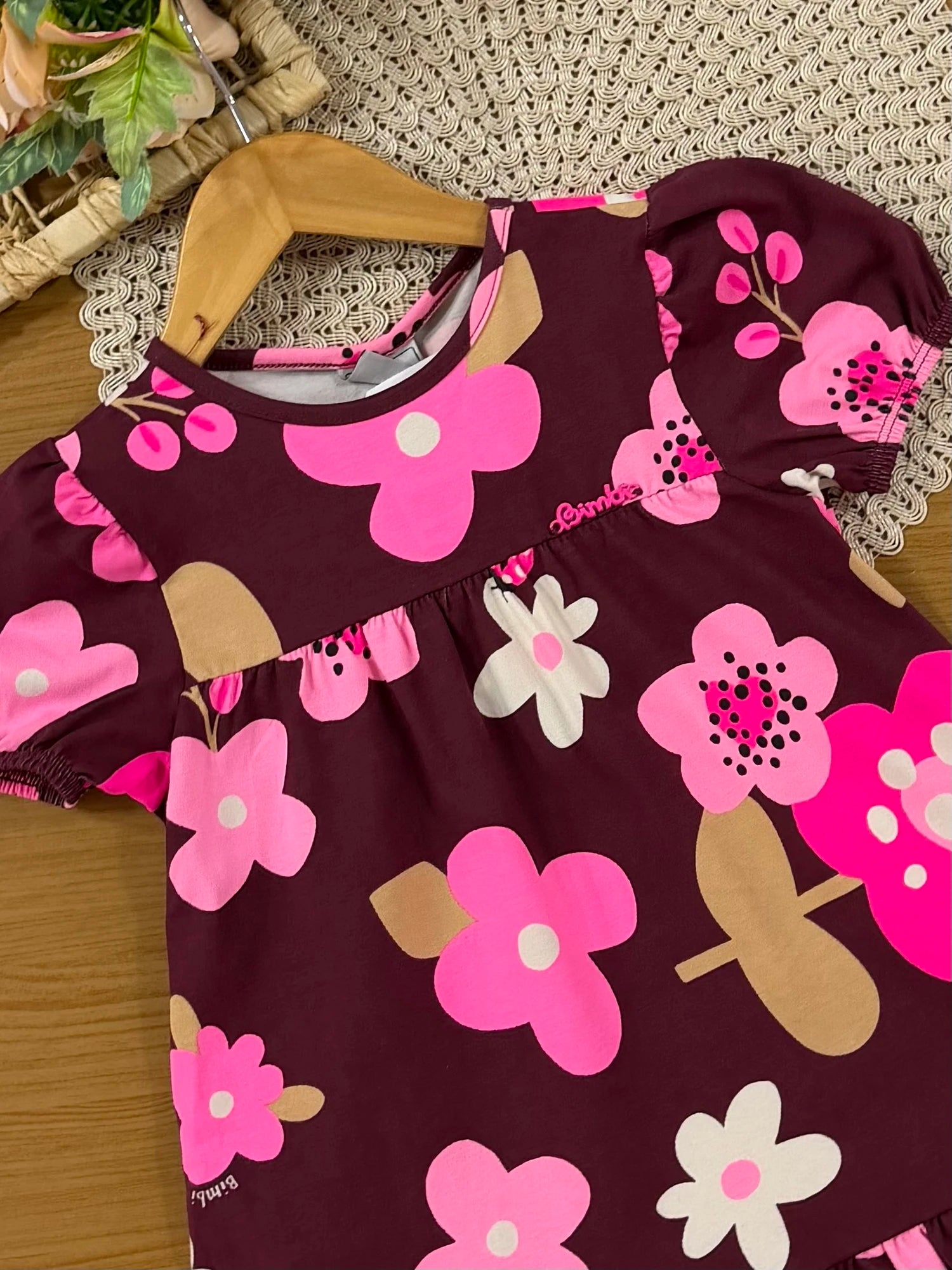 Vestido Infantil Bimbi Inverno Vinho Flozinhas