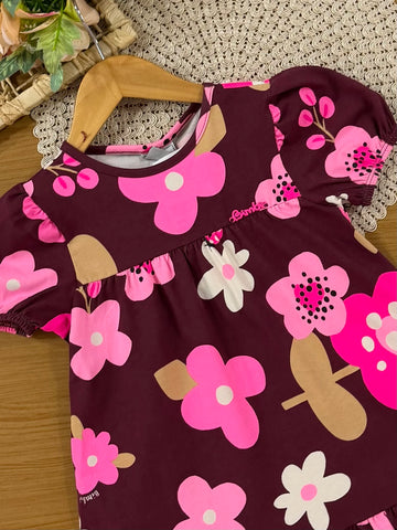 Vestido Infantil Bimbi Inverno Vinho Flozinhas