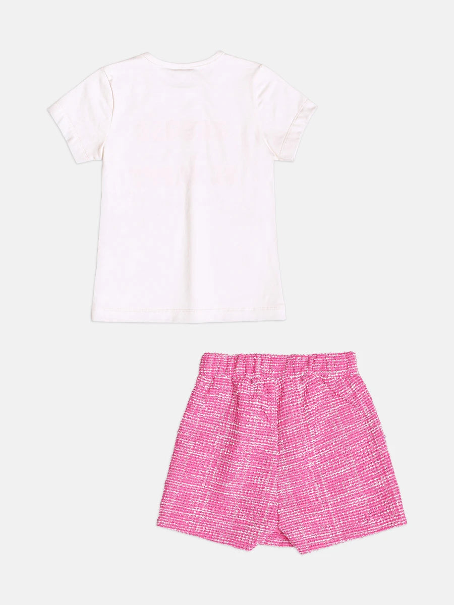 Conjunto Infantil Momi Inverno com Shorts Saia Rosa e Blusa Manga Curta Choose be Happy