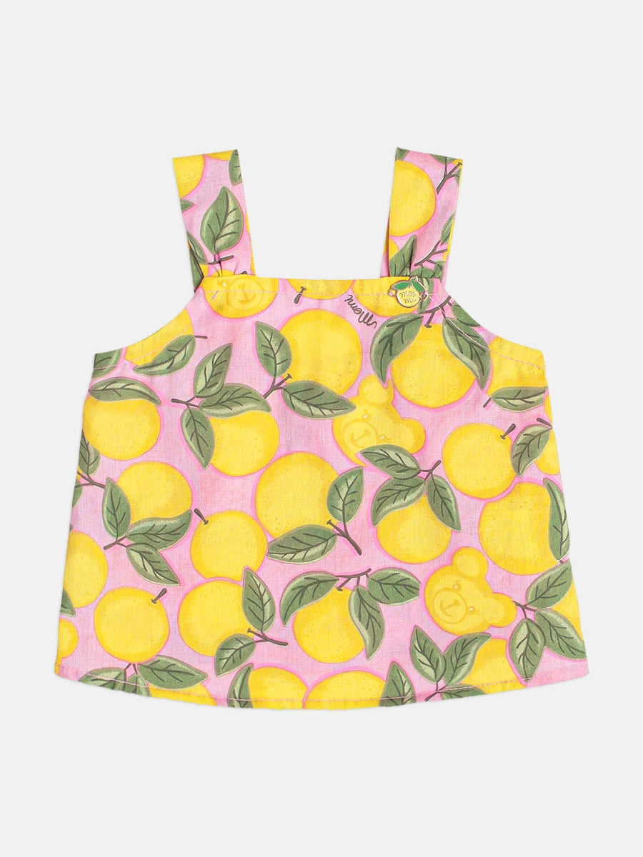 Conjunto Infantil Menina Momi com Saia e Blusa Rosa Ursinho Laranja