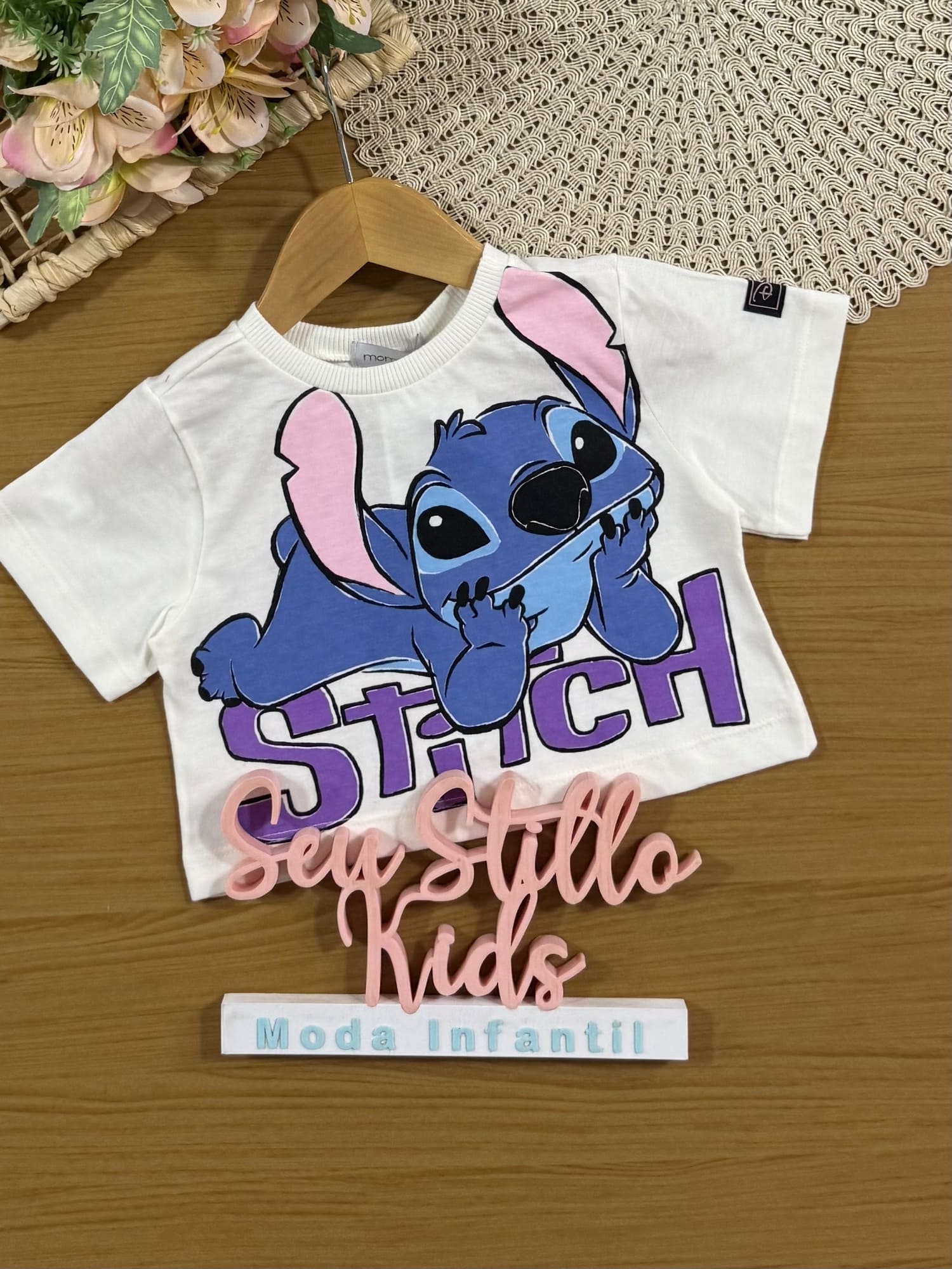 Blusa Infantil Momi Branca Stitch e Angel Disney