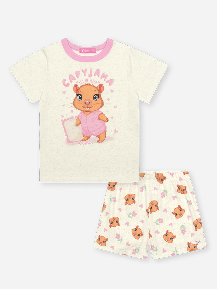 Pijama Infantil Cinti Verão com Shorts e Blusa Off White Capivarinha