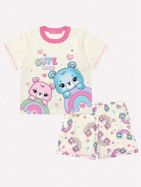 Pijama Infantil Cinti Verão Shorts e Blusa Ursinho Rosa
