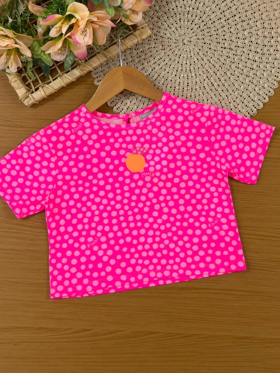 Conjunto Infantil Menina Bimbi Shorts Roxo e Blusa Rosa Poá